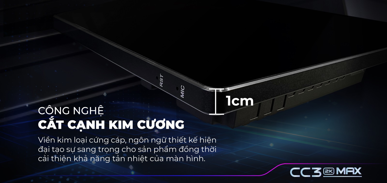 Màn hình Teyes CC3 2K MAX sử dụng công nghệ cắt cạnh kim cương ở cả 4 cạnh của màn hình